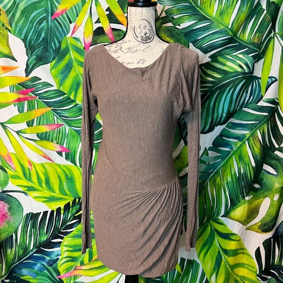 Rebecca Taylor Small Mocha Brown Extra Slim Long Sleeve Fitted Casual Dress - Picture 1 of 12
